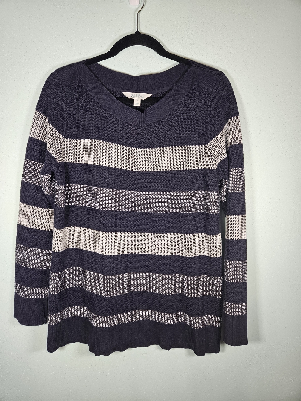 Market & Spruce Striped Cotton Sweater in Blue & Cream XL
